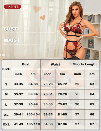 Комплект спідньої білизни RSLOVE для жінок: мереживний тіло, бюстгальтер та труси (чорний, червоний)