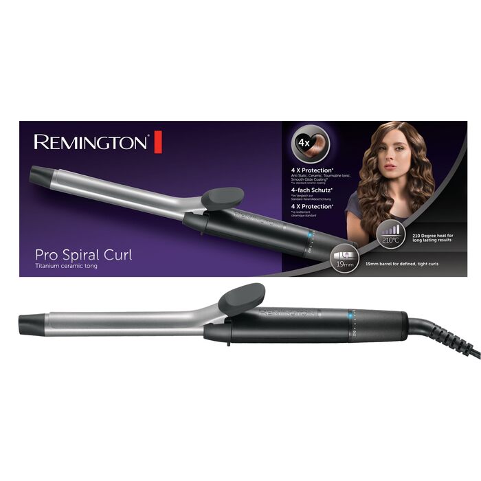 Поворотний плойка-керлер для волосся Remington Pro Spiral Curl CI5519 (19 мм) з керамічним турмаліновим покриттям, цифровим дисплеєм до 210°C та затискачем для створення вузьких та чітких кучерів