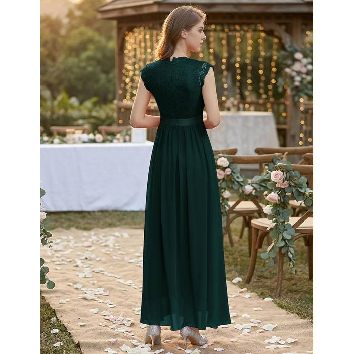 Елегантна вечірня сукня Dressystar довга, мереживна, шифонова, для весілля та балу, з рукавами-крильцями, зелена, розмір L