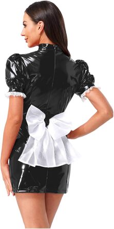 Костюм покоївки Inhzoy з ефектом вологого блиску, мереживо, шкіра, чорний. Комплект: сукня та фартух. Ідеально для карнавалу, косплею, вечірок. Розмір XXL