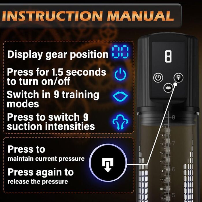 Електричний пеніс-насос Jinqian для збільшення та ерекції: 9 рівнів вакууму, тренажер для чоловіків