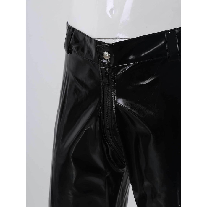 Чоловічі шкіряні лосини Wetlook з еластичною тканиною, обтягуючого крою, чорного кольору. Лосини з еластичною тканиною, обтягуючого крою, з кишенею, чорного кольору.