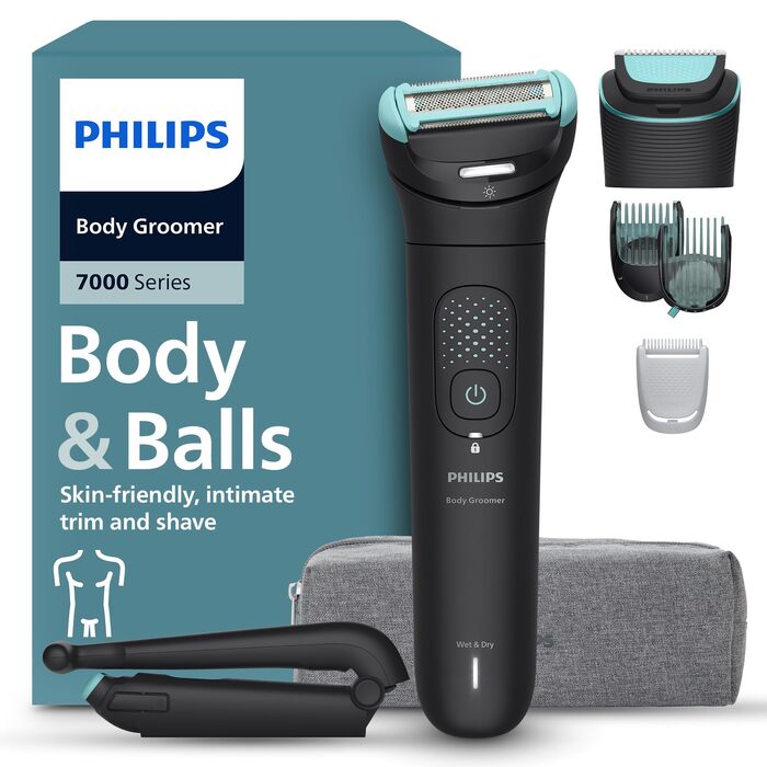 Тример для чоловіків Philips Bodygroom Series 7000 BG7480/15 для тіла та інтимних зон, водонепроникний, з гнучким 2D-лезом та насадкою для спини