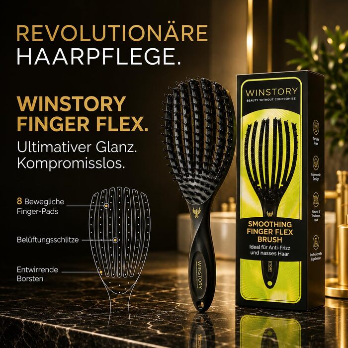Щолічка для нарощеного волосся Finger Flex: гнучка щітка з щетиною кабана для дбайкого розплутування та антифриз-ефекту, італійський дизайн