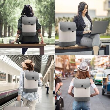 Жіночий рюкзак LOVEVOOK Elegant Daypack: водонепроникний міський рюкзак для ноутбука 17.3 дюйма, протикрадіжний відділ, для навчання та офісу (Бежево-сірий)