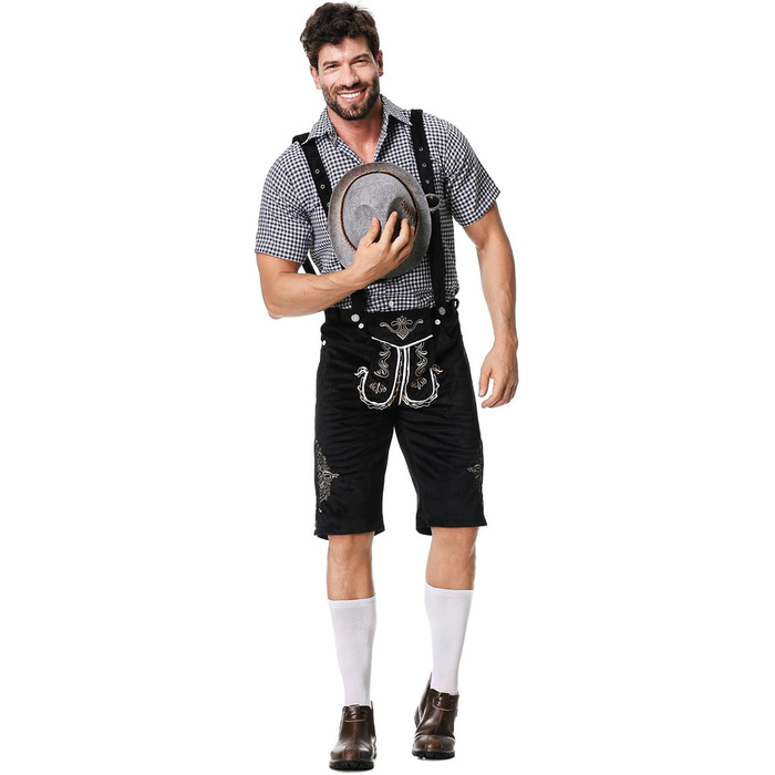 Традиційний костюм для чоловіків RUAOZIA: повний комплект Lederhose, сорочка в керамічному стилі, для Октоберфесту, баварський костюм, свято, вечірка (чорний, XXL)