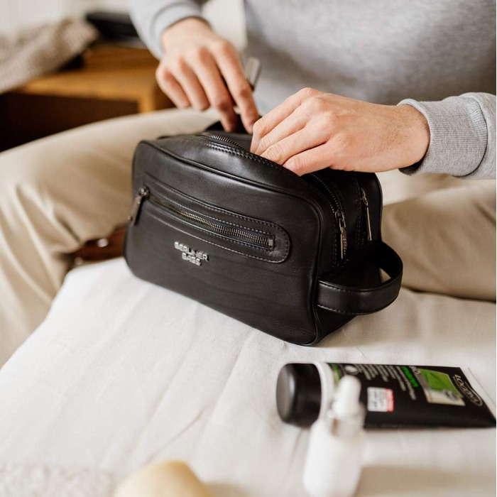 Шкіряна косметичка для подорожей Berliner Bags Vintage Kulturbeutel Max, велика сумка для аксесуарів та гігієни з 2 відділеннями, унісекс — Коричневий/Чорний