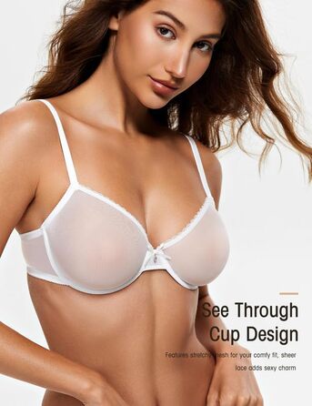 Жіночий мереживний бюстгальтер Wingslove з прозорою сіткою та силіконовими вкладами, білий 85B