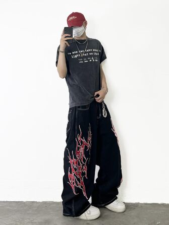 Чоловічі широкі джинси Baggy з вишивкою, чорні денімові штани Loose Fit
