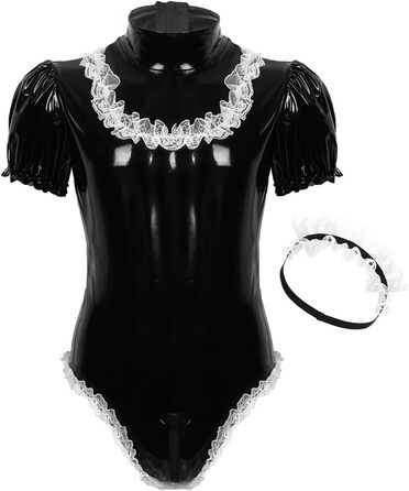 Костюм для косплею DINGGUANGHE-CUP для чоловіків: латексний боді з мереживом, чорний, розмір L