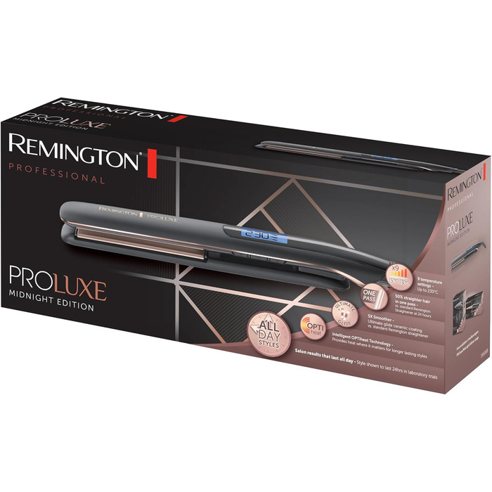 Випрямляч для волосся Remington PROluxe Midnight S9100B з керамічними пластинами 110 мм, OPTIheat, 150-230°C