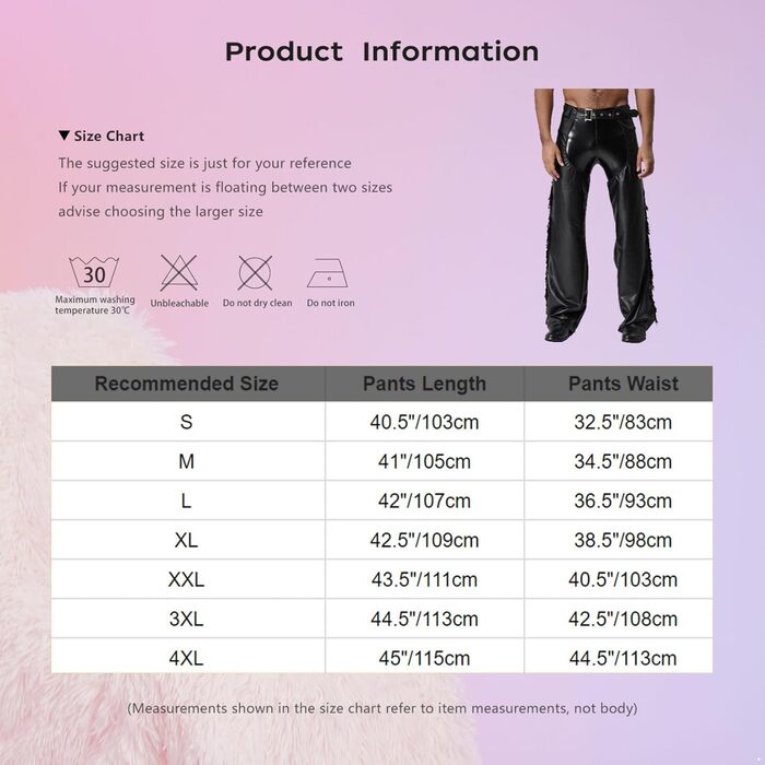 Костюм ковбоя з еластичної шкіри TTAO для чоловіків: штани з відкритим кроком, з бахромою та пряжкою, чорного кольору