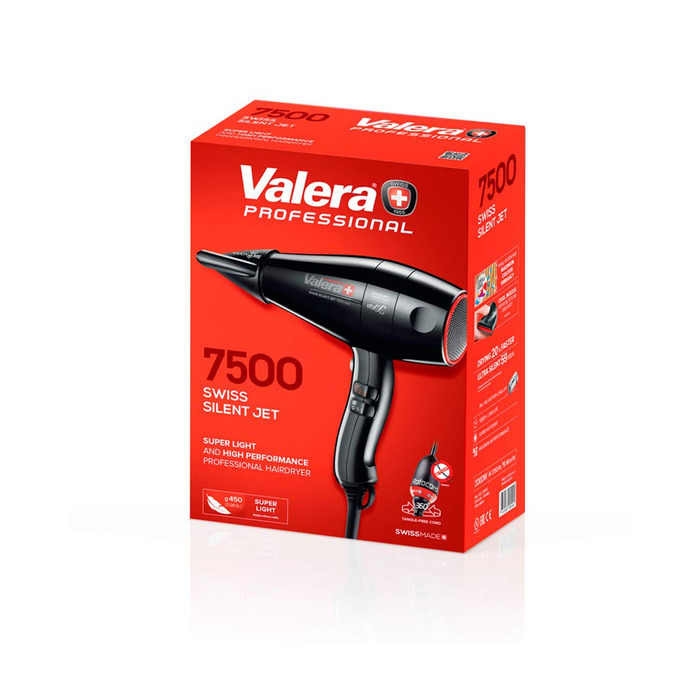 Професійний фен для волосся Valera Swiss Silent Jet Light 7500, 2000 Вт, з іонізацією та мотором PM-Pro, чорний