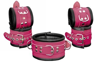 Набір для БДСМ: шкіряне спорядження для зв'язування (набір) - чорний/рожевий
