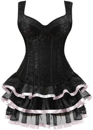Жіноча спідня білизна: Сетічний корсет-топ та бюстгальтер у стилі стимпанк, з шнурівкою та блискавкою, з спідницею, ретро-жилет, готичний корсет Overbust, сукня (XXL)