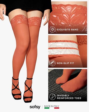 Чоловічі шкарпетки з мереживом Halterlose Spitze, 60 Den, еластичні, з силіконом, XXL, Burnt Orange (з Італії)