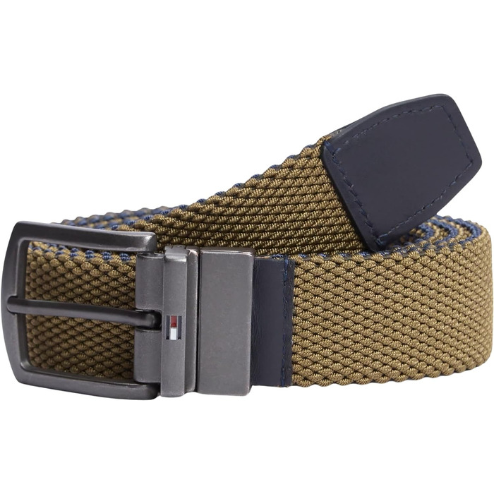 Чоловічий ремінь Tommy Hilfiger Denton Elastic Rev (AM0AM14574) двосторонній, еластичний, колір Khaki Platinum Olive, розмір 85