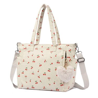 Жіноча сумка-шопер Makukke Cord Tote Bag: велика сумка через плече з вельвету для роботи, офісу та подорожей (середній розмір, колір: вишневий)
