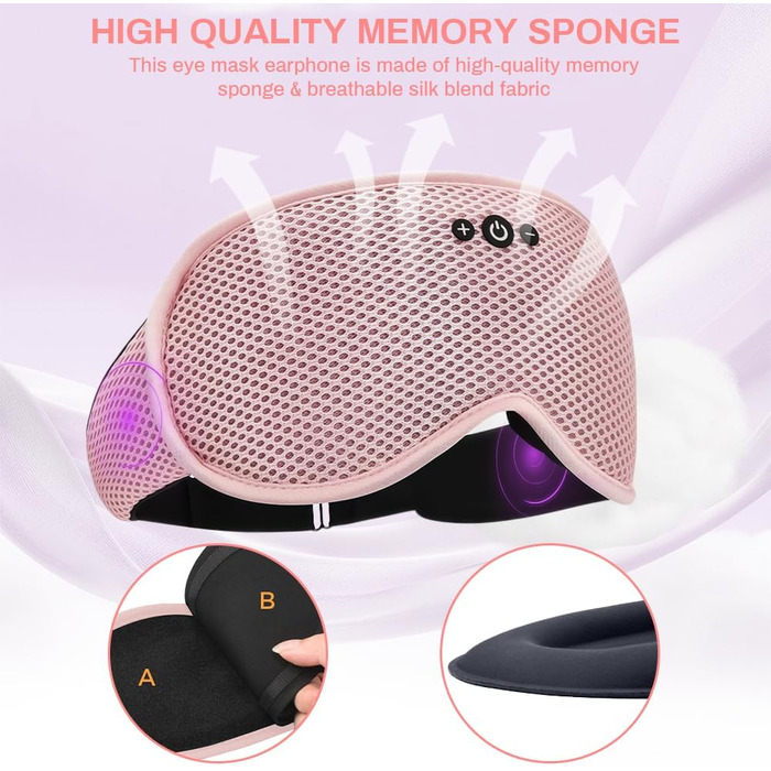 Bluetooth маска для сну flintronic з навушниками V5.4, бездротові стереонавушники для сну, подорожей, йоги та медитації, блідо-рожево-сіра