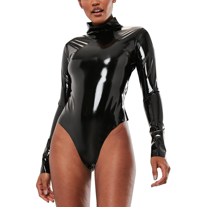 Жіночий сексуальний костюм: еротична білизна, комплект служниці, шкіра та лак, латекс, чорний, M