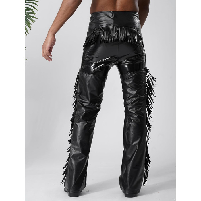 Чоловічі штани з еластичної шкіри (лак) TiaoBug, чорні, XL. Штани з еластичної шкіри, лакові, з бахромою, для вечірок та клубів