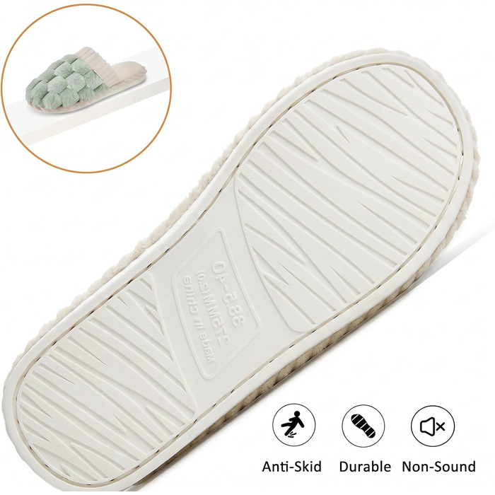Жіночі зимові домашні капці з ефектом пам'яті (Memory Foam), теплі та м'які, м'ятно-зелені, розмір 38.5/40 EU