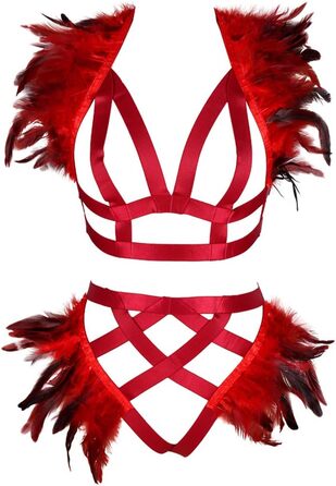 Жіночий корсет з пір'ям BBOHSS: набір накладки на плечі, крила, готичний стиль, Burning Man, спідня білизна, мереживні стрічки, аксесуари. Білий (універсальний розмір, винний)