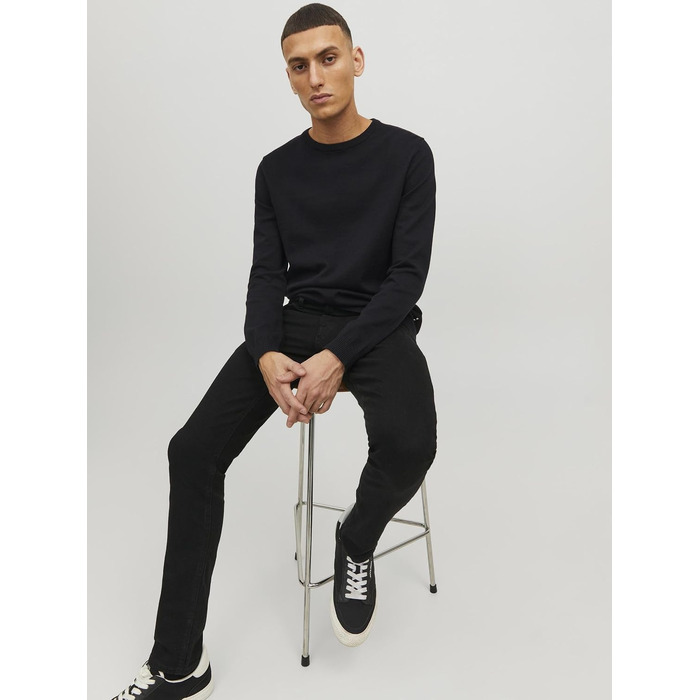 Чоловічий в'язаний однотонний светр JACK & JONES, чорний, розмір L