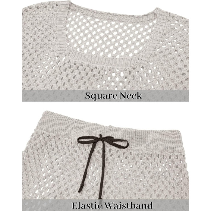 Костюм мереживний чоловічий AIEOE 2-кількісний, футболка та шорти, сітка, колір бежевий, розміри M-3XL