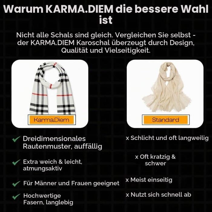 Унісекс шарф у клітинку KARMA.DIEM London Style, м'який зимовий шарф для жінок та чоловіків, білий, 35x170 см
