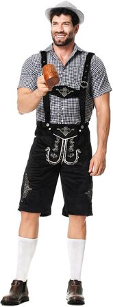 Традиційний костюм для чоловіків RUAOZIA: повний комплект Lederhose, сорочка в керамічному стилі, для Октоберфесту, баварський костюм, свято, вечірка (чорний, XXL)