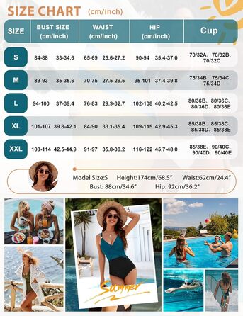 Спортивний купальник для жінок з ефектом тасування живота, великі розміри, push-up, висока талія, з чашками, Bademode (Оранжевий, L)