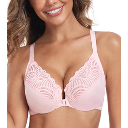 Бюстгальтер жіночий з кісточками, застібка спереду, великі розміри, без підкладки, м'яка чашка, спортивний дизайн, квітковий принт, мереживо, повна чашка, для великої груди, надійна підтримка, класичний BHS (90C, Рожевий)