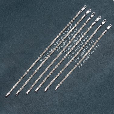 Срібний браслет LeCalla 925 Sterling Silver 4 мм, класичний плетений ланцюг «канатка» з алмазною огранкою, Італія, довжина 8 дюймів (унісекс)