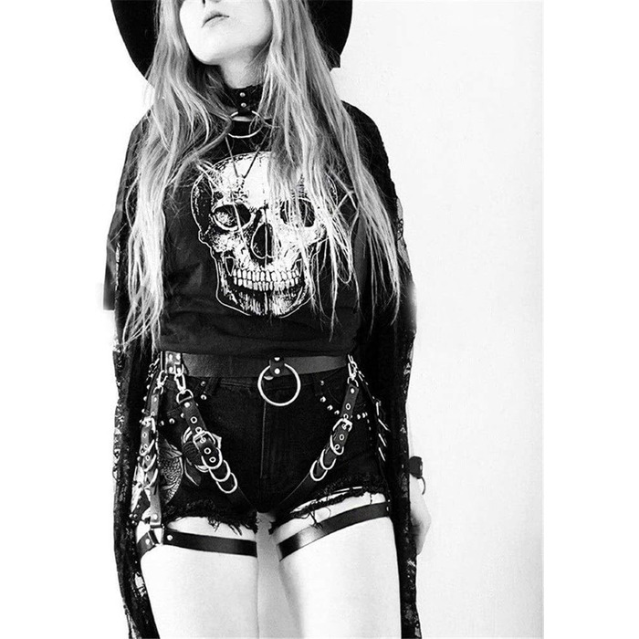 Жіноча тілоланцюжок з PU шкіри, регульований пояс, набір для ніг, кільце на стегнах, стильний ремінь, тісний пояс, тілоланцюжок, тісний пояс, ланцюжок для талії (чорний, універсальний розмір)