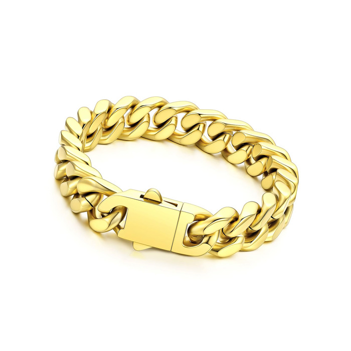 Чоловічий сталевий браслет Richsteel Cuban Link (кубинський ланцюг) з подарунковою коробкою, золотий, ширина 12мм, довжина 23см