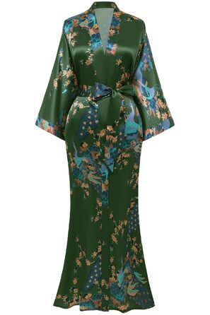 Халат жіночий шовковий, сатиновий, довгий, модель кімоно, з принтом павича, BABEYOND. Ідеальний для дому, вечірок та відпочинку. Універсальний розмір, білий (однорозмірний).