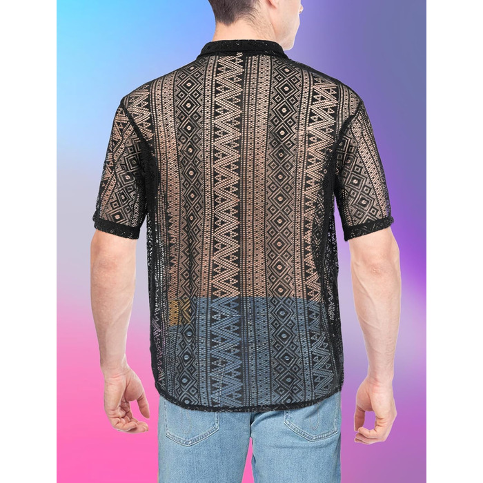 Прозора чоловіча сорочка сітка, мереживна майка, топ сітка для чоловіків, сексуальна білизна, повсякденний топ, чорний, S-4XL