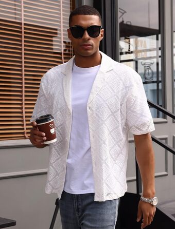 Чоловіча прозора сітчаста сорочка для фестивалю, рейву, клубу. Кінківір, свінґерклуб. (Білий, M)