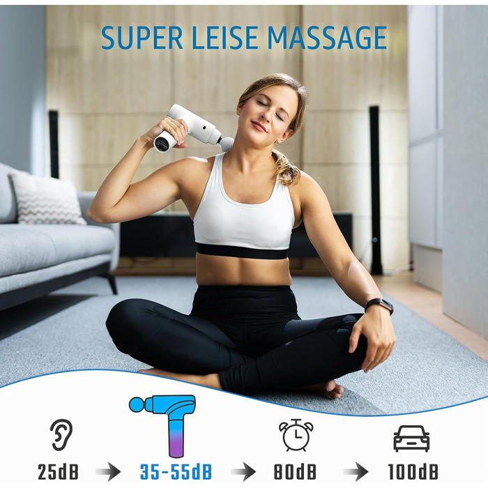 Перкусійний масажер Massage Gun з LED-екраном, електричний масажний пістолет для м'язів (20 швидкостей, 9 насадок, білий)
