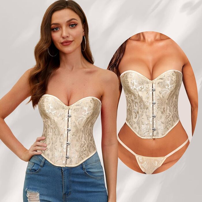 Вонмеллі Корсетний Топ-Бюстгальтер з Кружевом, Формуючий, Бежевий - Cosplay, Інтимна білизна