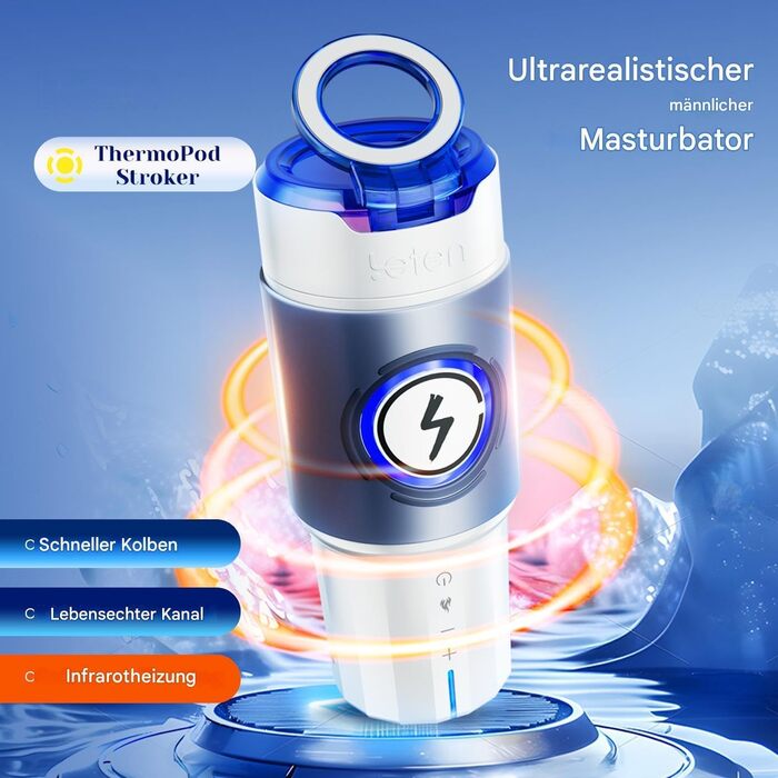 Автоматичний секс-іграшка Leten ThermoPod для чоловіків з підігрівом, функцією масажу та тримачем для телефону