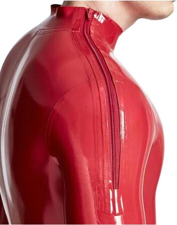 Комбінезон чоловічий TIANXIAOQWE з подвійним блискавкою на плечах, облягаючий, латексний, catsuit, червоний, 54