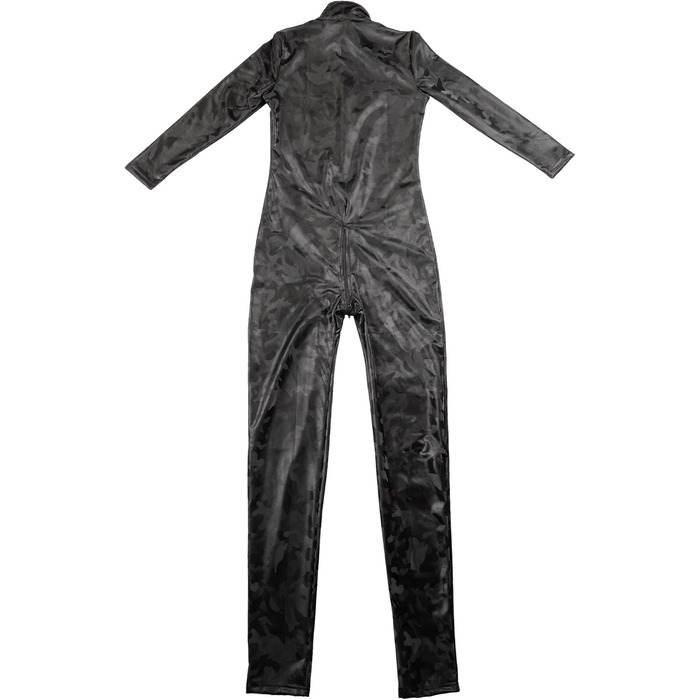 Костюм котяча кішка з штучної шкіри, чорний, камуфляжний принт, жіночий, елегантний, повноекранний, з блискавкою на стегнах