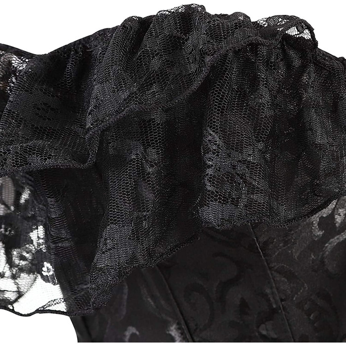 Корсет жіночий Oytto готичний, з шнурівкою, з мереживом, з кісточками, топ-боді, чорний, розмір L