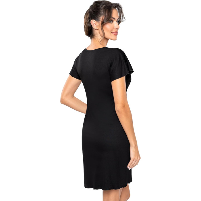 Selente Sweet Dreams: Елегантне коротке нічне вбрання/піжама для жінок (виготовлено в ЄС) з ніжним мереживом (44, короткий рукав, чорне мереживо)