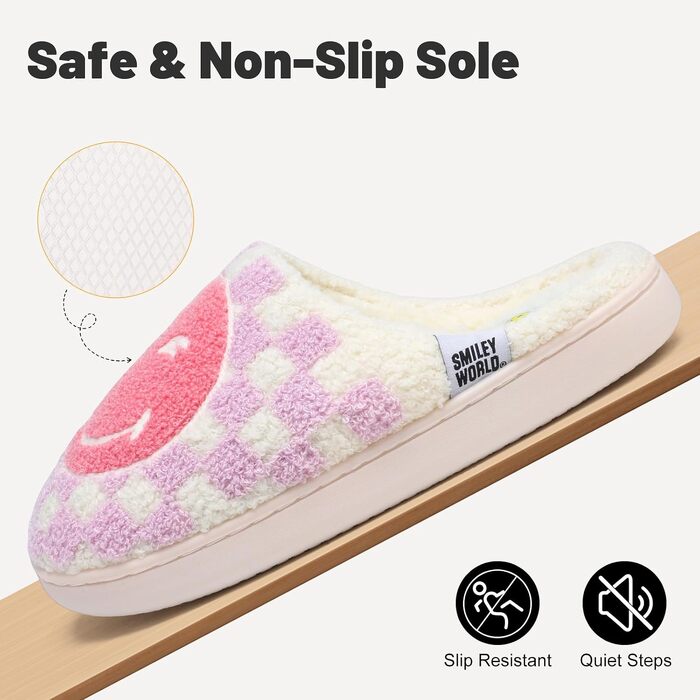 Зимові домашні капці SMILEYWORLD® з ефектом пам'яті Memory Foam, теплі плюшеві та м'які пантофлі для жінок та чоловіків (фіолетові в клітинку, 40/41 EU)