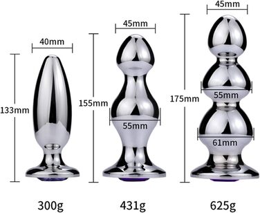 Анальний плагін з нержавіючої сталі з трьома перлами для масажу простати та сексуальних ігор. Підходить для чоловіків, жінок та пар.