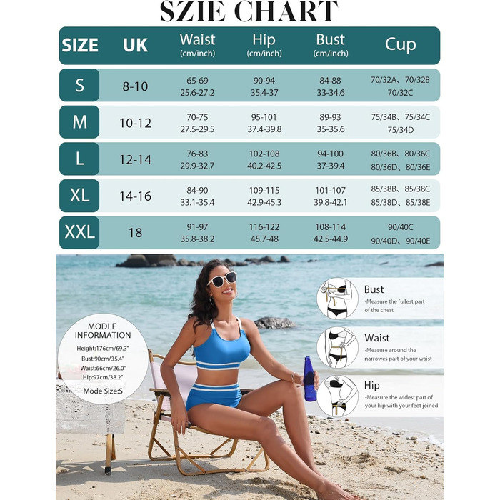 Бікіні Tuopuda з високою талією, спортивний двочастинний купальник з пуш-ап, блакитний, XL