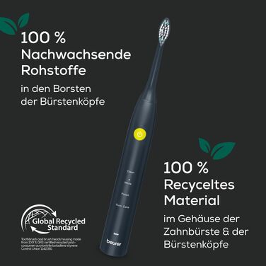Електрична звукова зубна щітка Beurer SC 30 Jet Black: 4 режими чищення, 80 000 вібрацій, LED-дисплей та акустичний таймер, 2 насадки, еко-корпус
